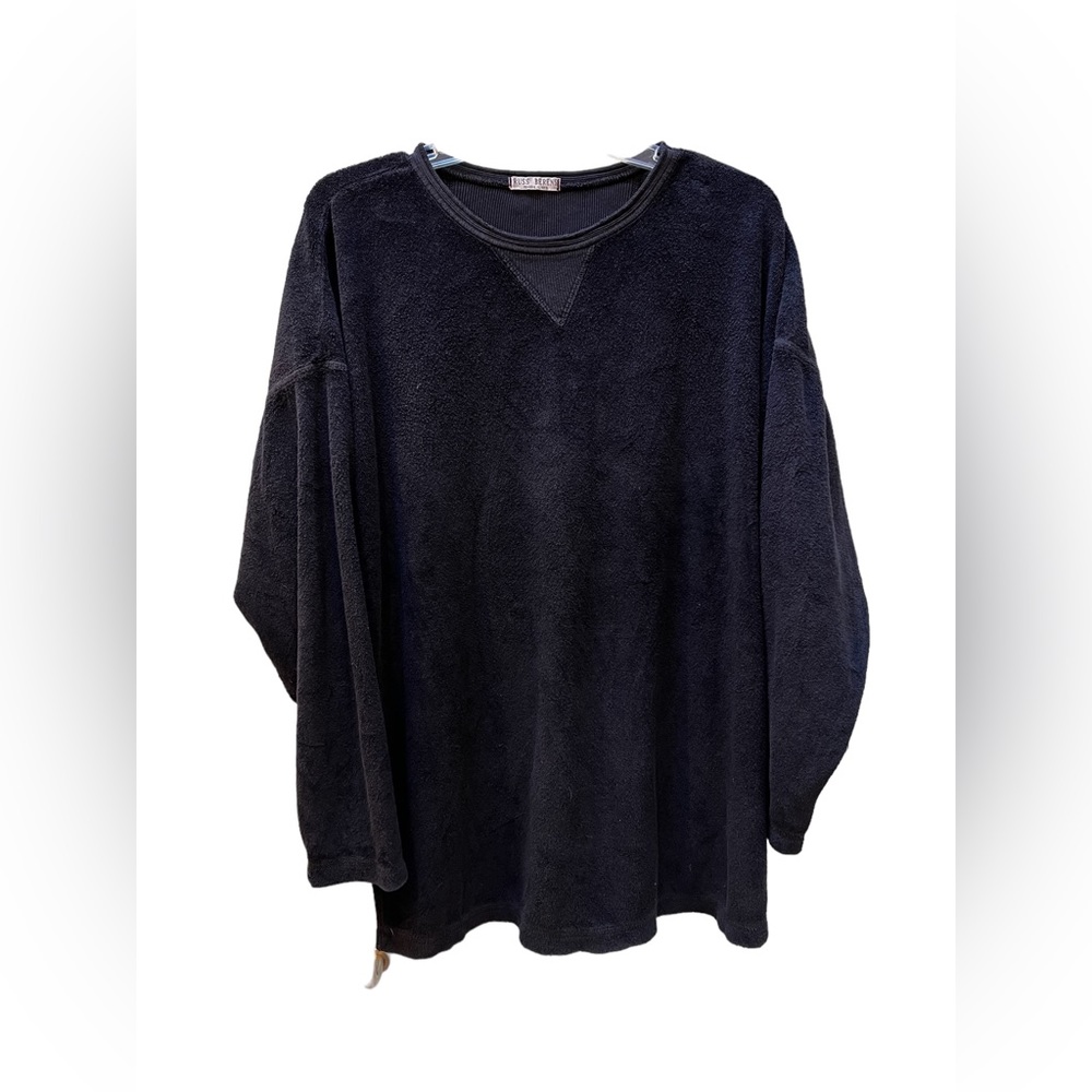 Vintage Russ Berens Terry Cloth Black Pull over Long Sleeve Shirt M